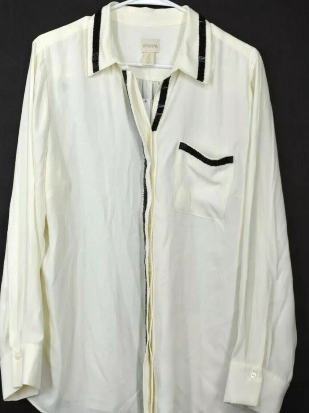 Chico's Cream Button-Down Shirt with Black Trim